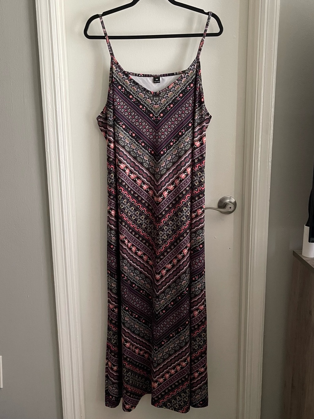 Women's Pink & Black Boho Maxi Dress - Sleeveless Spaghetti Strap